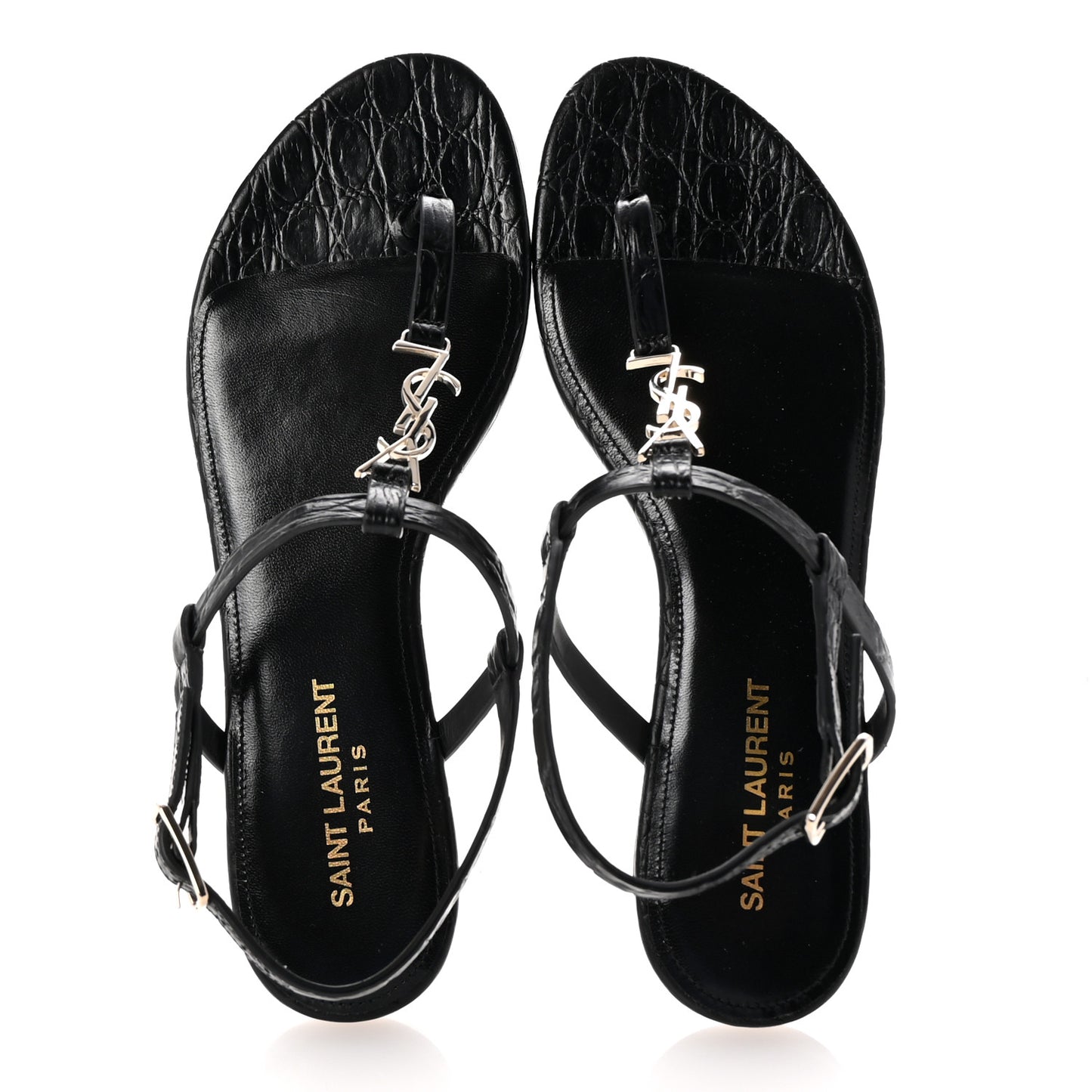 Calfskin Crocodile Embossed Cassandra Monogram Sandals 37 Black