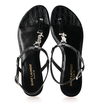 Saint Laurent Calfskin Crocodile Embossed Cassandra Monogram Sandals 37 Black 2 of 10