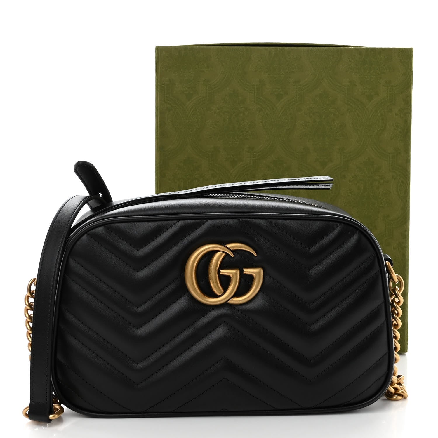 Gucci Calfskin Matelasse Small GG Marmont Chain Shoulder Bag Black 10 of 10