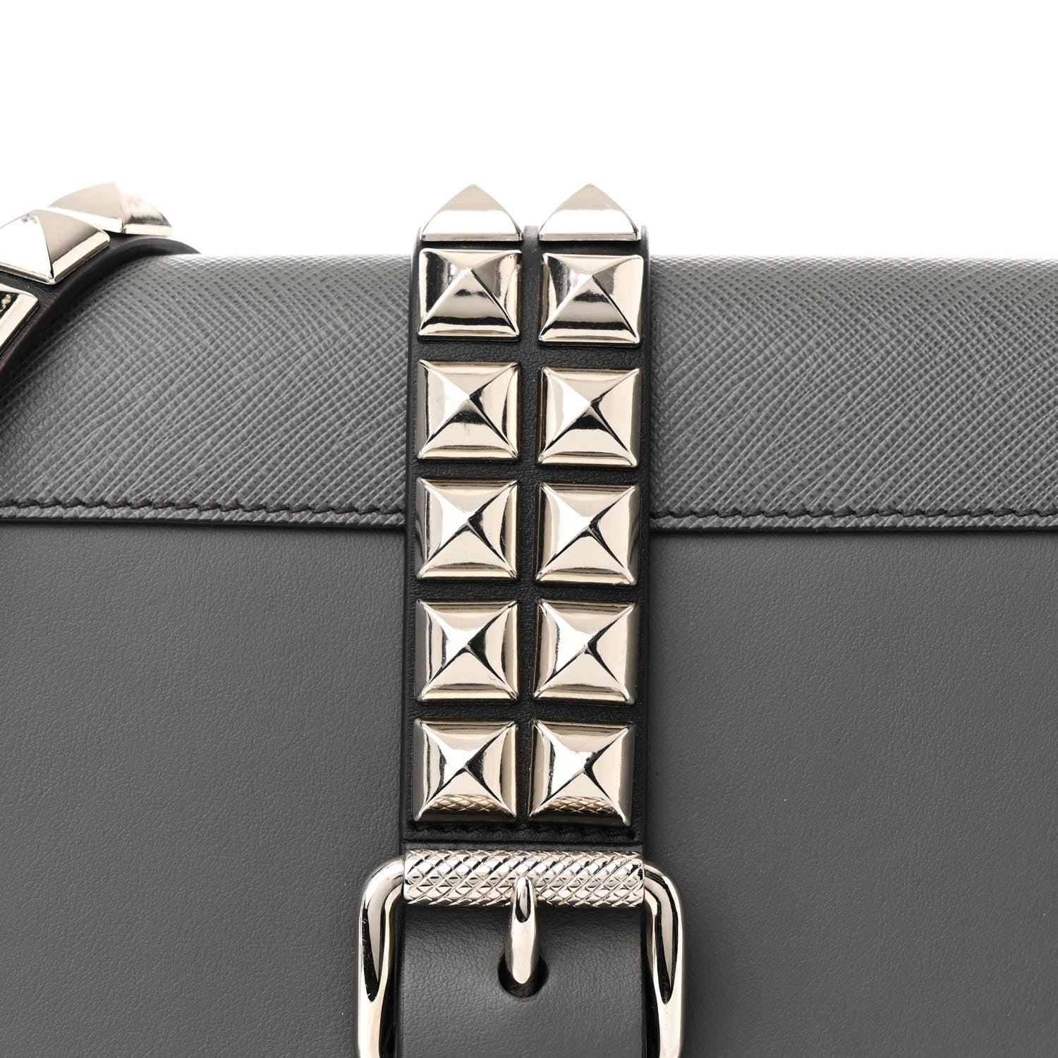 Prada Saffiano City Calfskin Studded Large Elektra Shoulder Bag Mercurio Black 7 of 14
