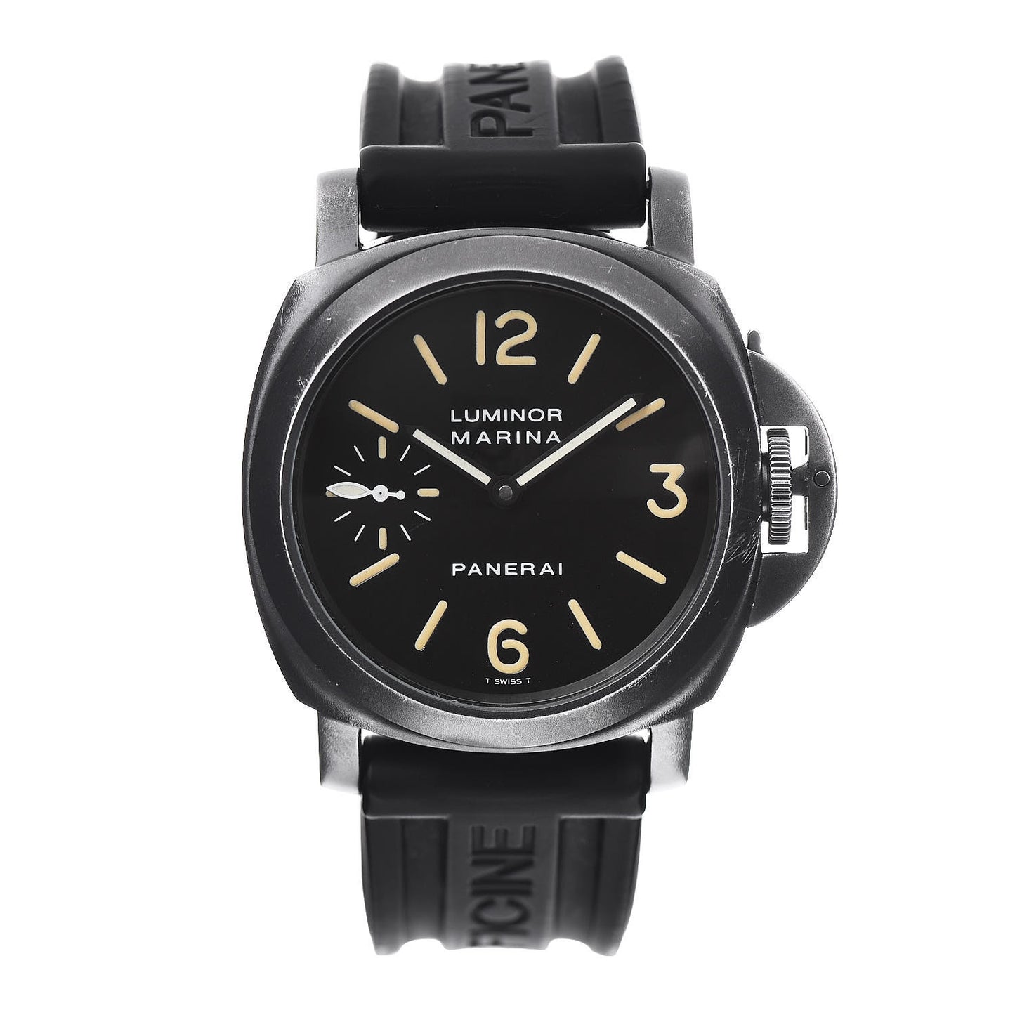 Stainless Steel PVD Rubber 44mm Luminor Marina Manual Winding Watch Black PAM00004