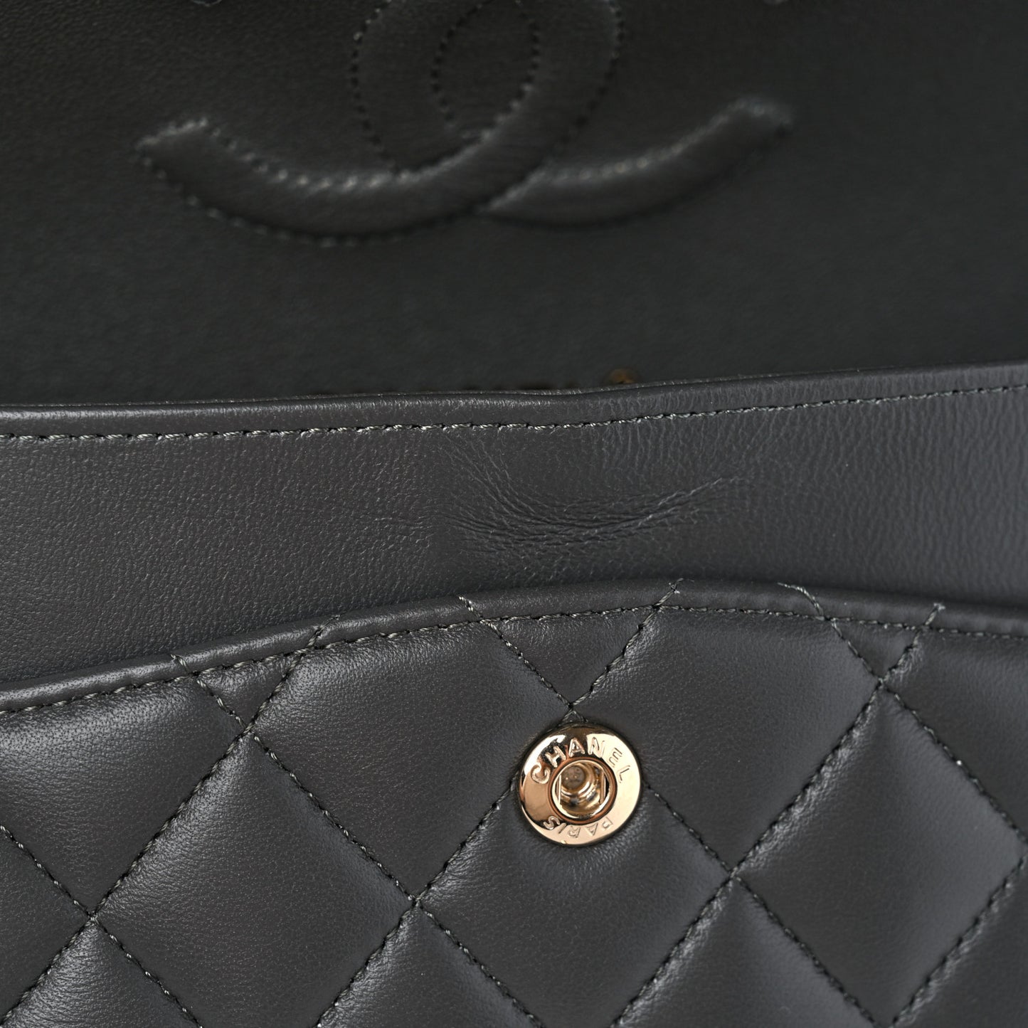 Lambskin Quilted Medium Double Flap Dark Grey