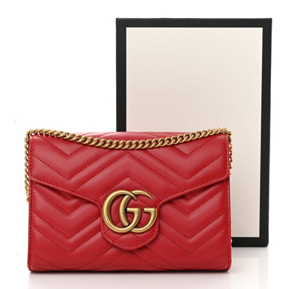 Gucci Calfskin Matelasse GG Marmont Chain Wallet Hibiscus Red 11 of 11