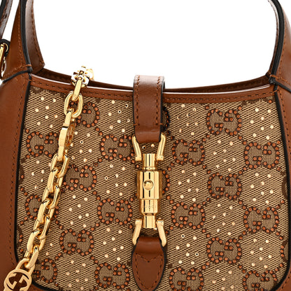 Gucci New Canvas Charisma Calfskin Crystal GG Monogram Mini Jackie 1961 Hobo Camel Ebony 8 of 10