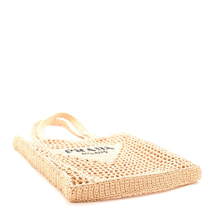 Prada Yarn Raffia Effect Crochet Logo Embroidered Tote Bag Naturale 4 of 9