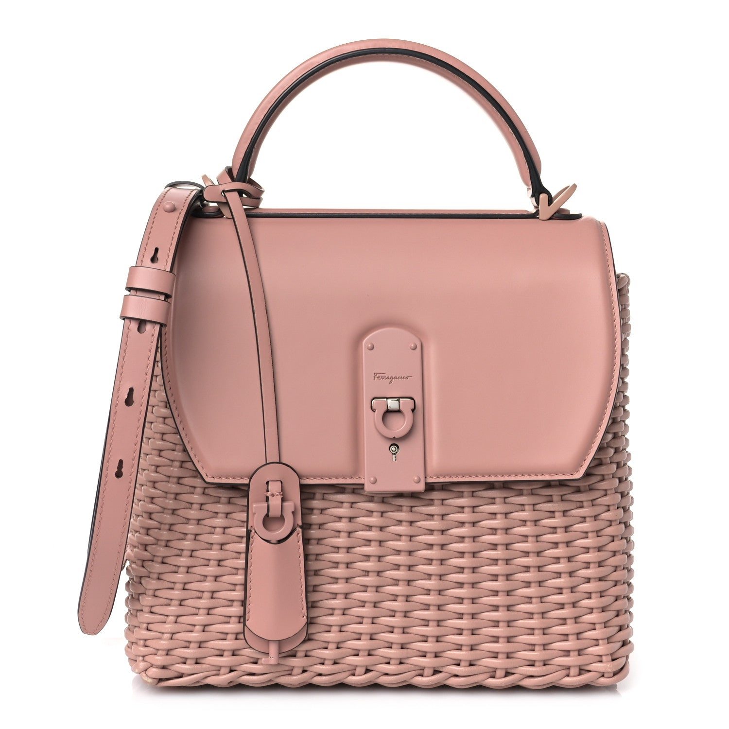 Salvatore Ferragamo Smooth Calfskin Wicker Small Boxyz Antique Rose 1 of 7