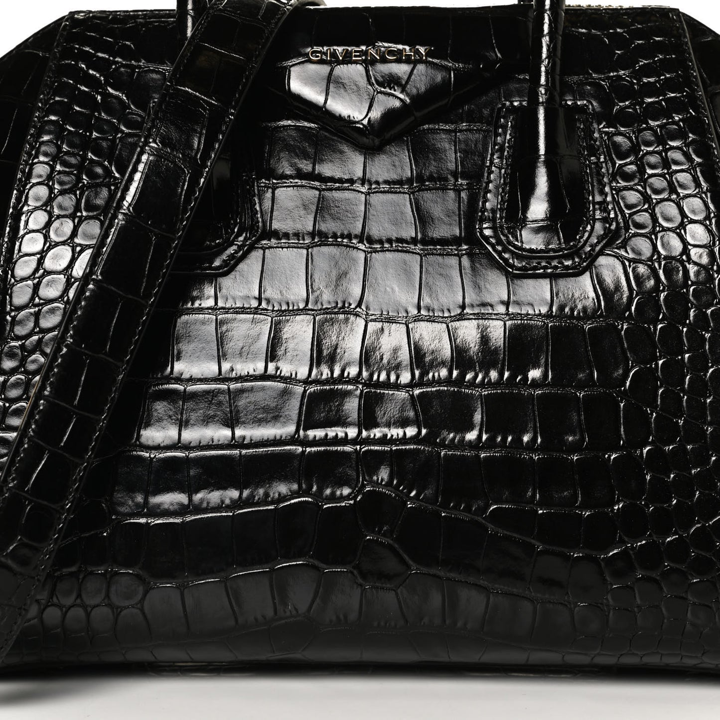 Calfskin Crocodile Embossed Small Antigona Black