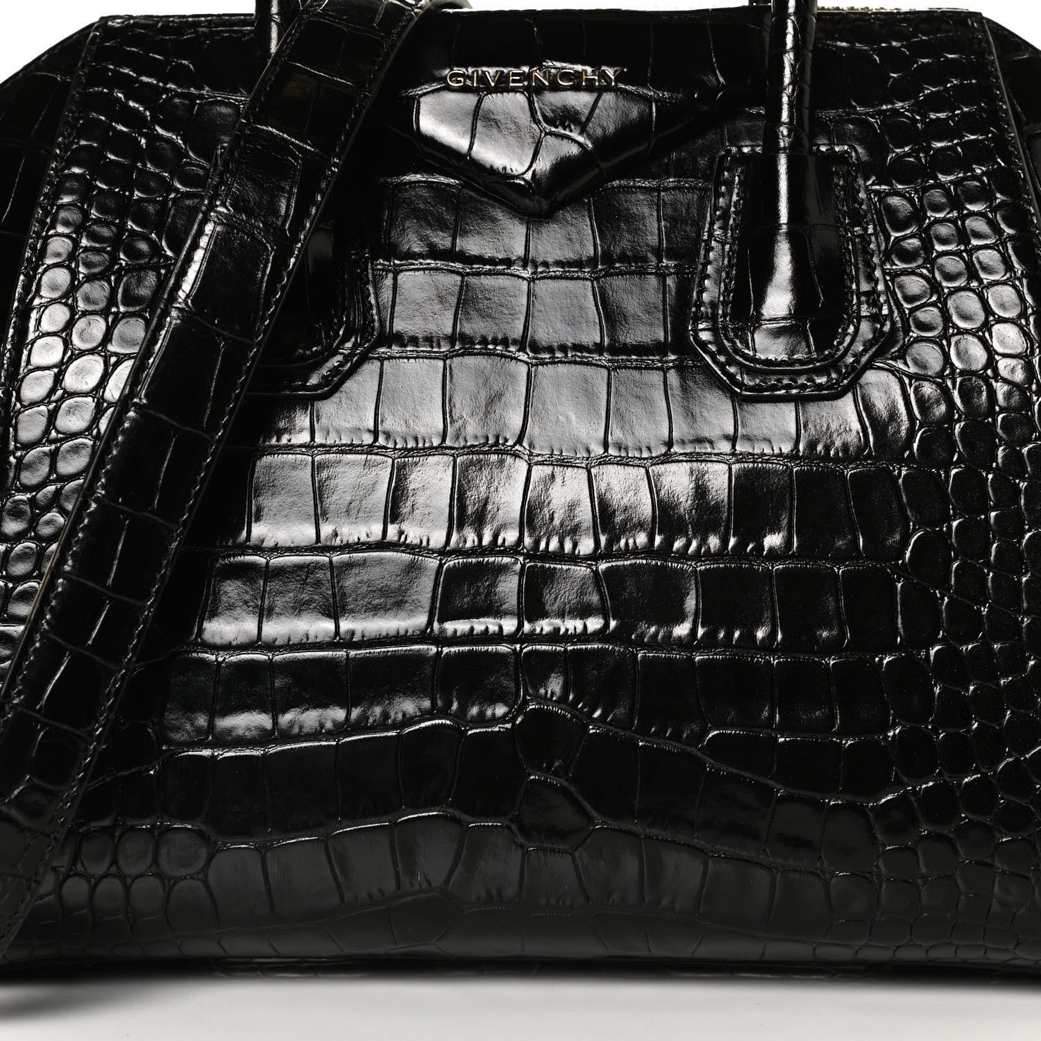 Givenchy Calfskin Crocodile Embossed Small Antigona Black 8 of 12