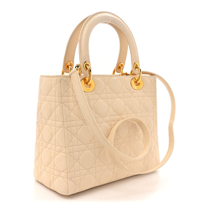 Christian Dior Lambskin Cannage Medium Lady Dior Beige 3 of 16