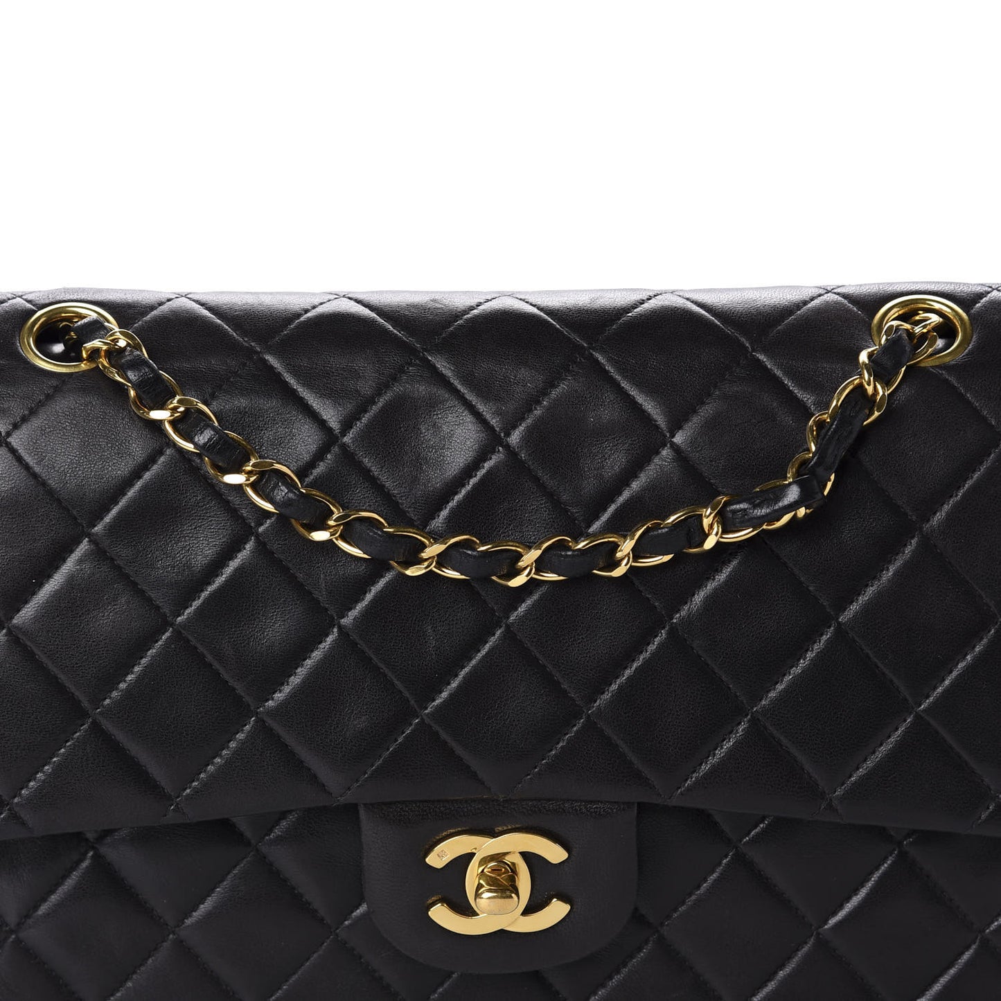 Lambskin Quilted Medium Double Flap Black