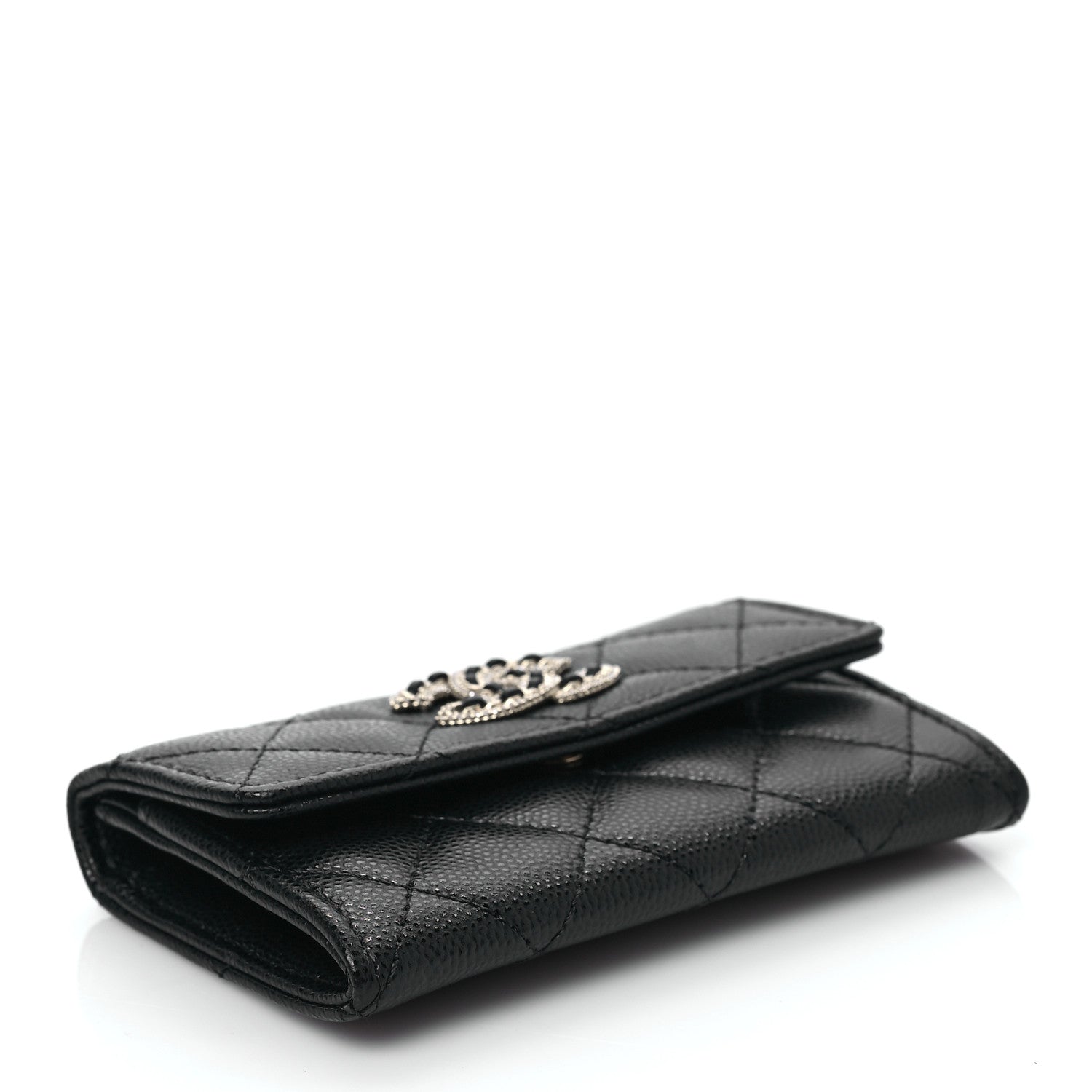 Chanel Caviar Quilted Crystal CC Flap Card Holder Black 4 of 9