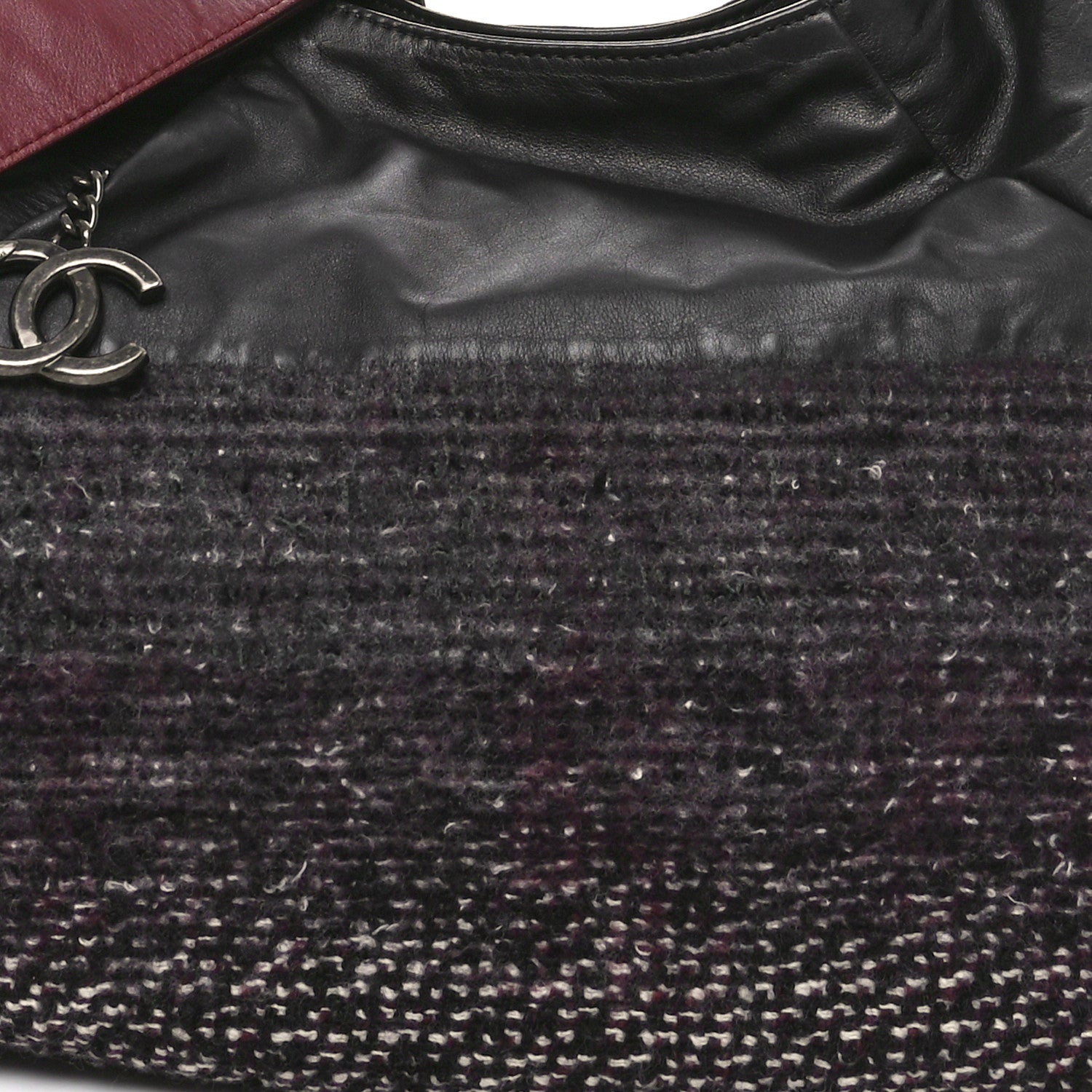 Chanel Calfskin Tweed Coco Pleats Hobo Black Burgundy 8 of 10