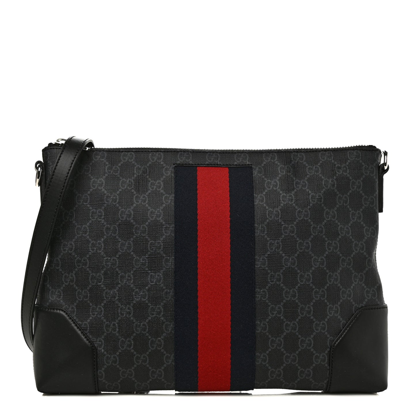 Soft GG Supreme Monogram Appia Calfskin Web East West Messenger Bag Black Grey