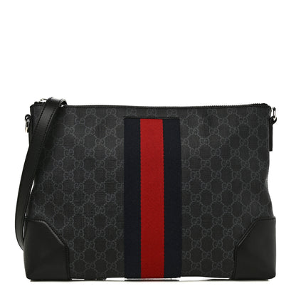 Gucci Soft GG Supreme Monogram Appia Calfskin Web East West Messenger Bag Black Grey 1 of 10