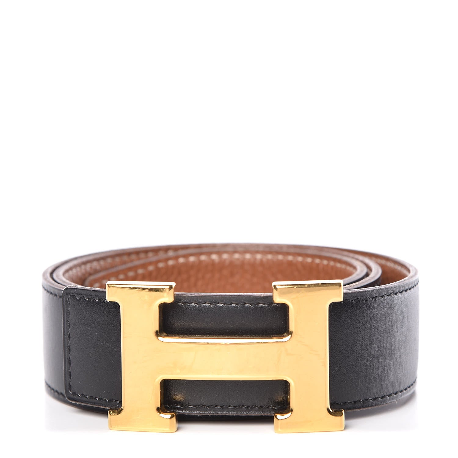 Hermes Box Togo 32mm H Belt 72 Black Gold 1 of 11