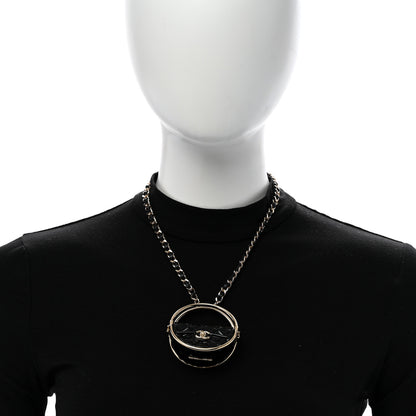 Chanel Metal Resin Quilted Flap Bag Hoop Mirror Necklace Black Gold 2 of 7