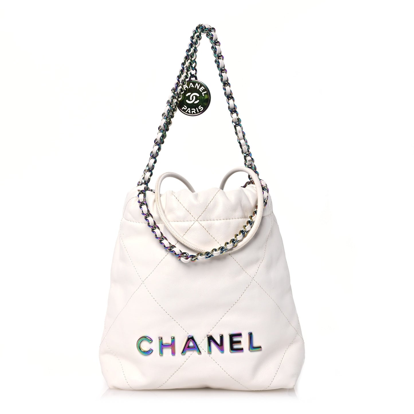 Shiny Calfskin Quilted Rainbow Mini Chanel 22 White