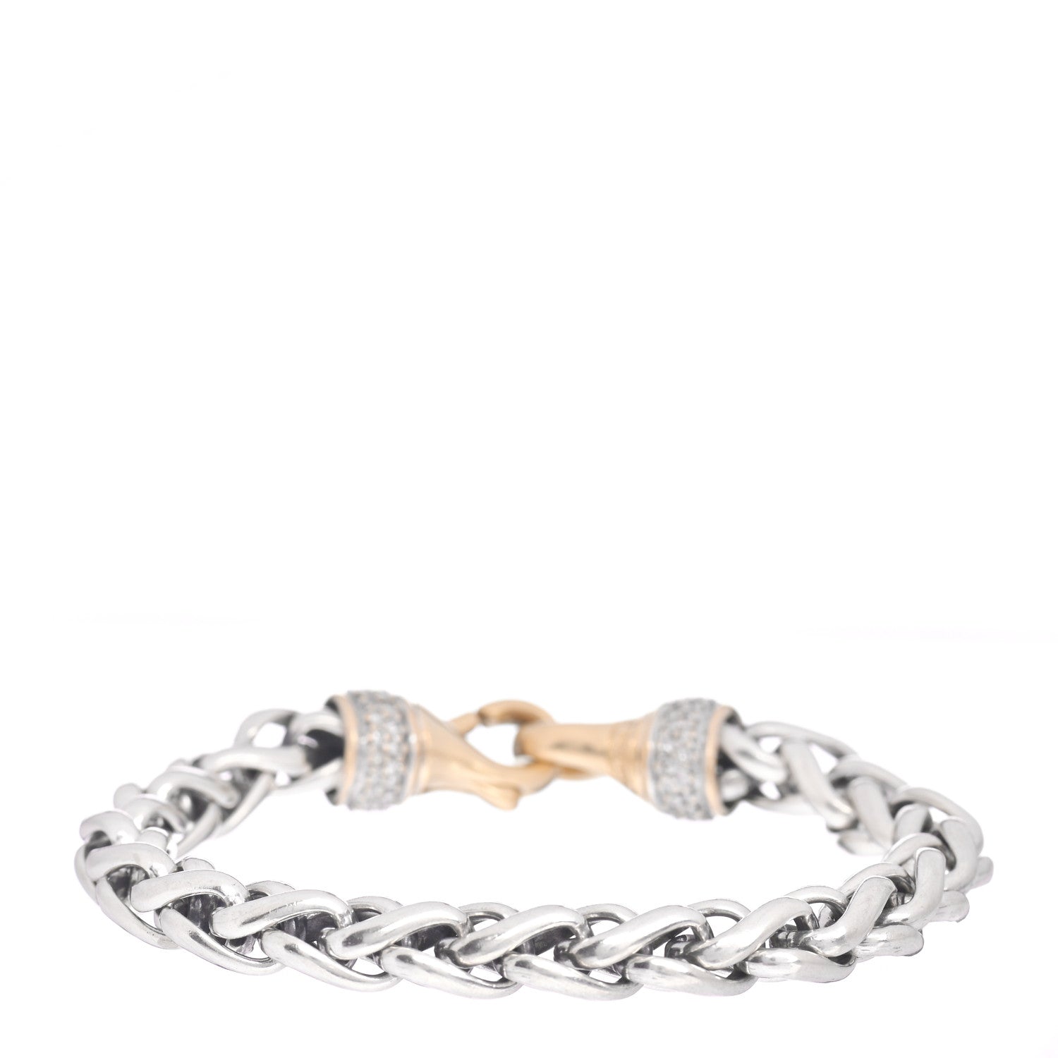 David Yurman Sterling Silver 18K Yellow Gold Diamond Wheat Buckle Bracelet 3 of 4