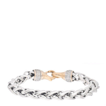 David Yurman Sterling Silver 18K Yellow Gold Diamond Wheat Buckle Bracelet 3 of 4