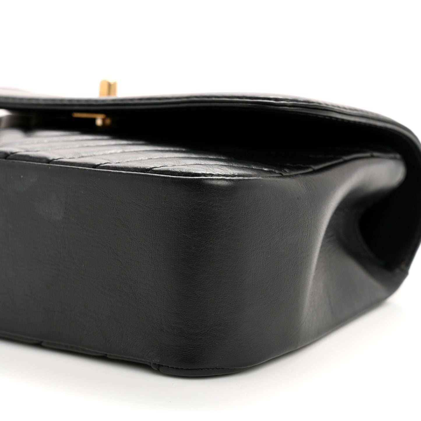 Calfskin Chevron Quilted Top Handle Flap Black