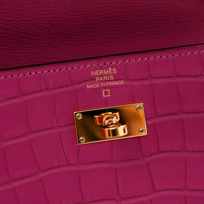 Hermes Matte Alligator Kelly Wallet To Go Rose Scheherazade 7 of 12