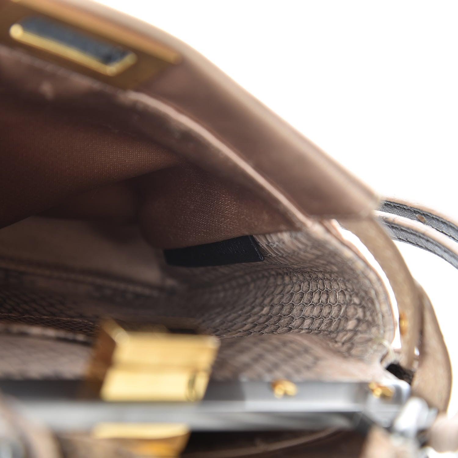 Fendi Satin Watersnake Mini Peekaboo Iconic Satchel Beige 9 of 16