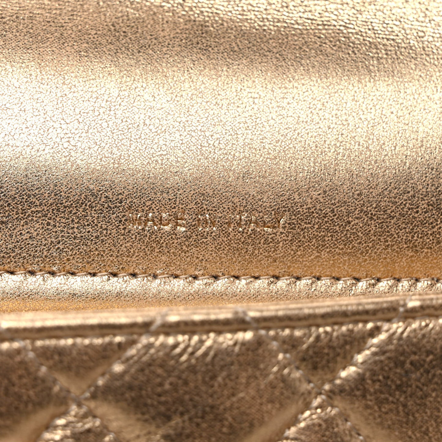 Metallic Lambskin Quilted Flap Phone Holder With Chain Gold