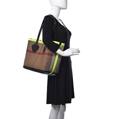 Burberry Canvas Mega Check The Giant Reversible Tote Black Neon Yellow 3 of 15