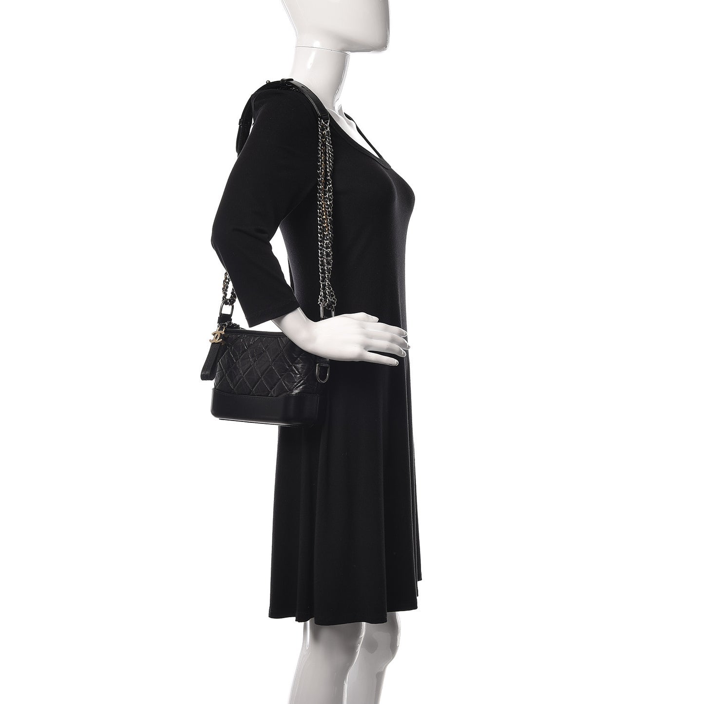 Aged Calfskin Quilted Small Gabrielle Hobo Black