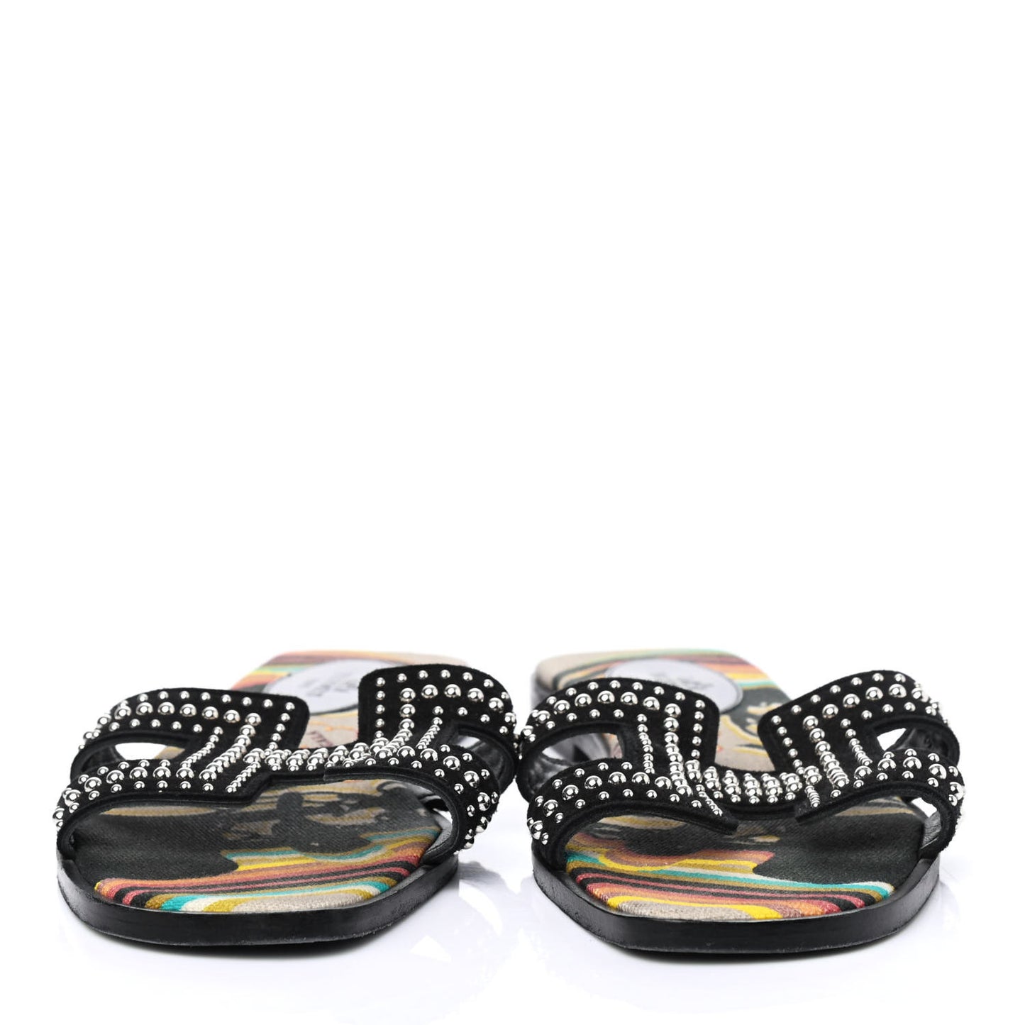 Suede Goatskin Studded Oran Sandals 37.5 Black
