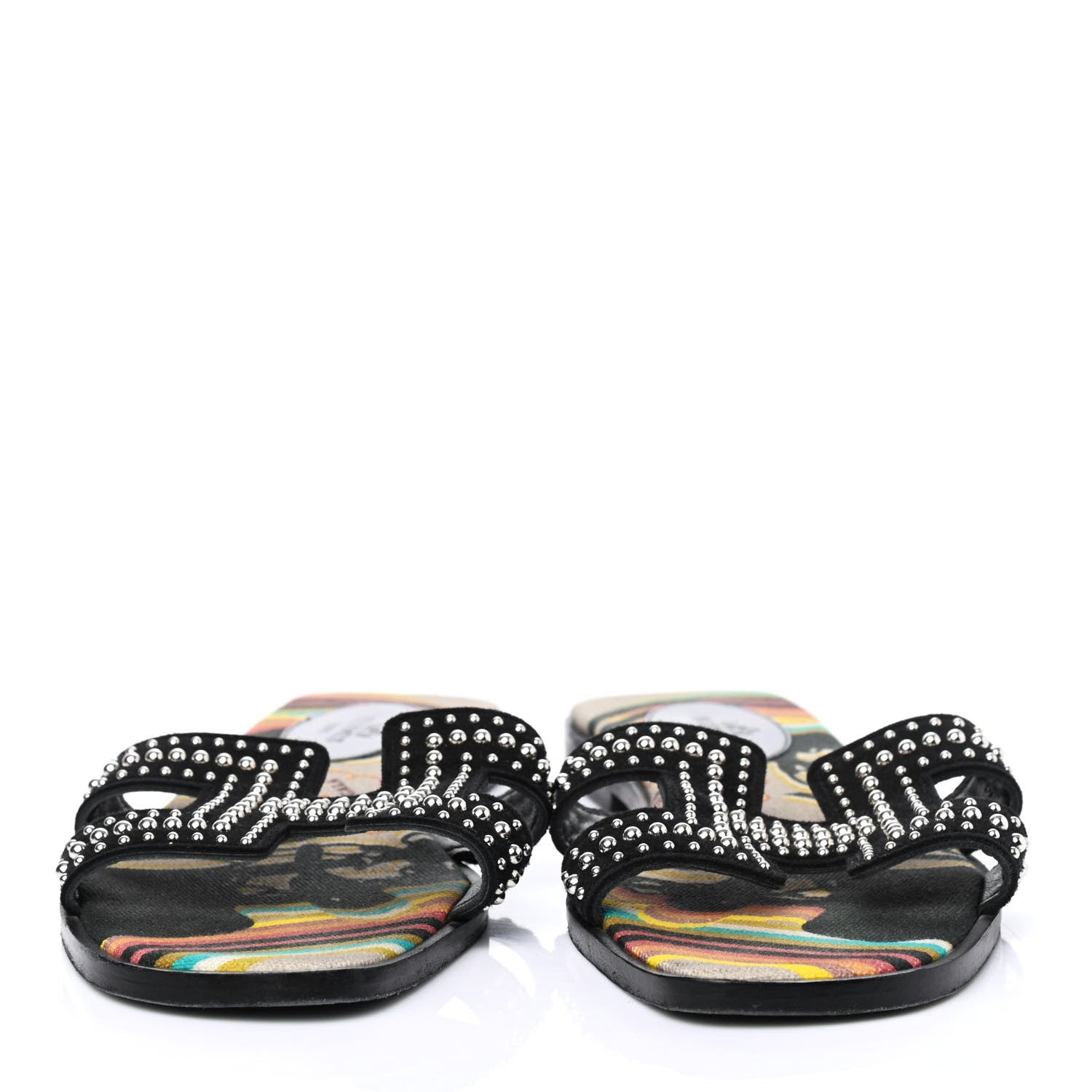 Hermes Suede Goatskin Studded Oran Sandals 37.5 Black 2 of 4