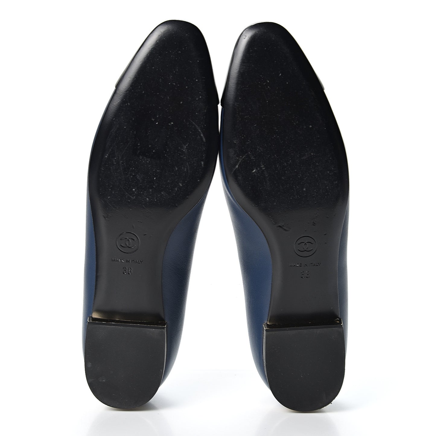 Lambskin CC Cap Toe Ballerina Flats 38 Navy Black