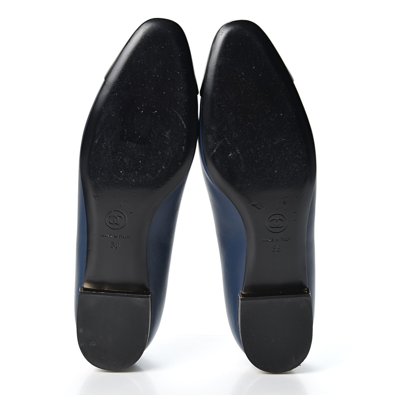 Chanel Lambskin CC Cap Toe Ballerina Flats 38 Navy Black 6 of 9