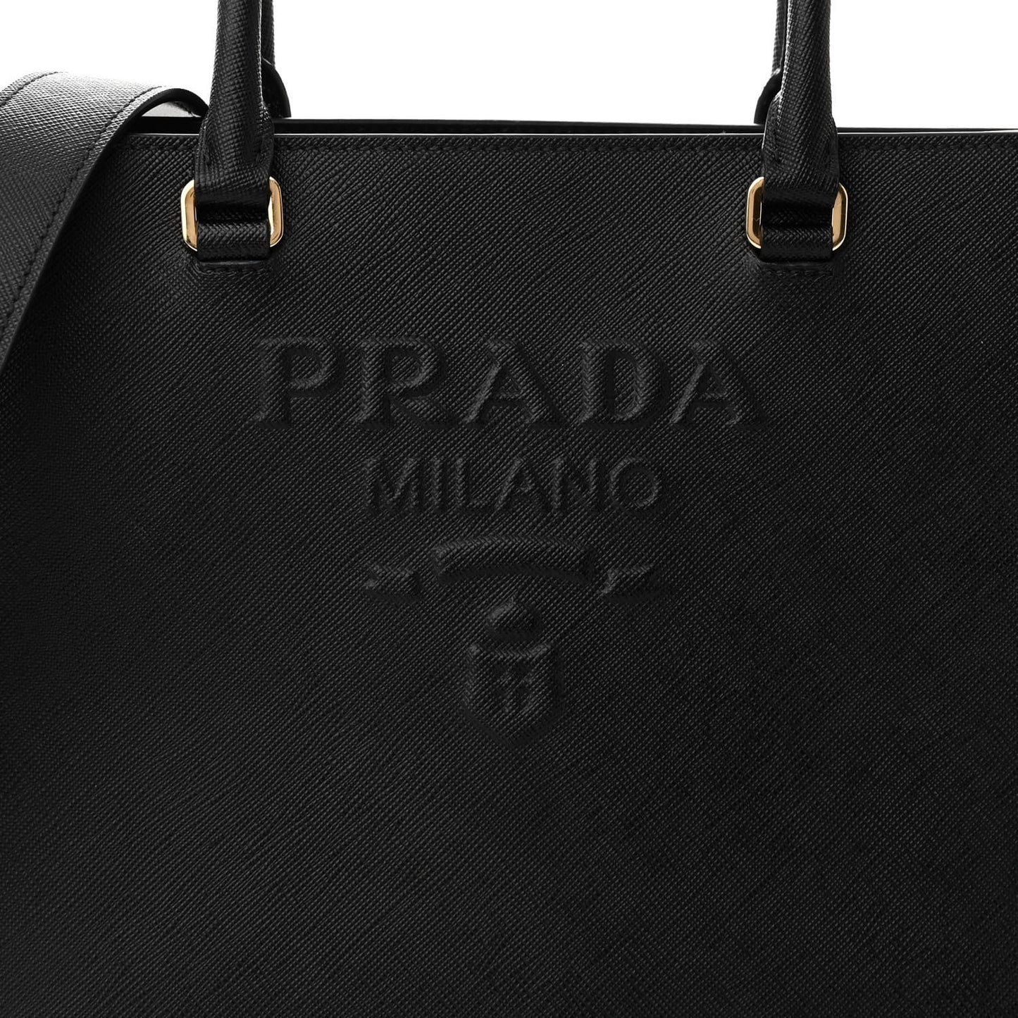 Saffiano Lux Logo Embossed Medium Shoulder Tote Handbag Black