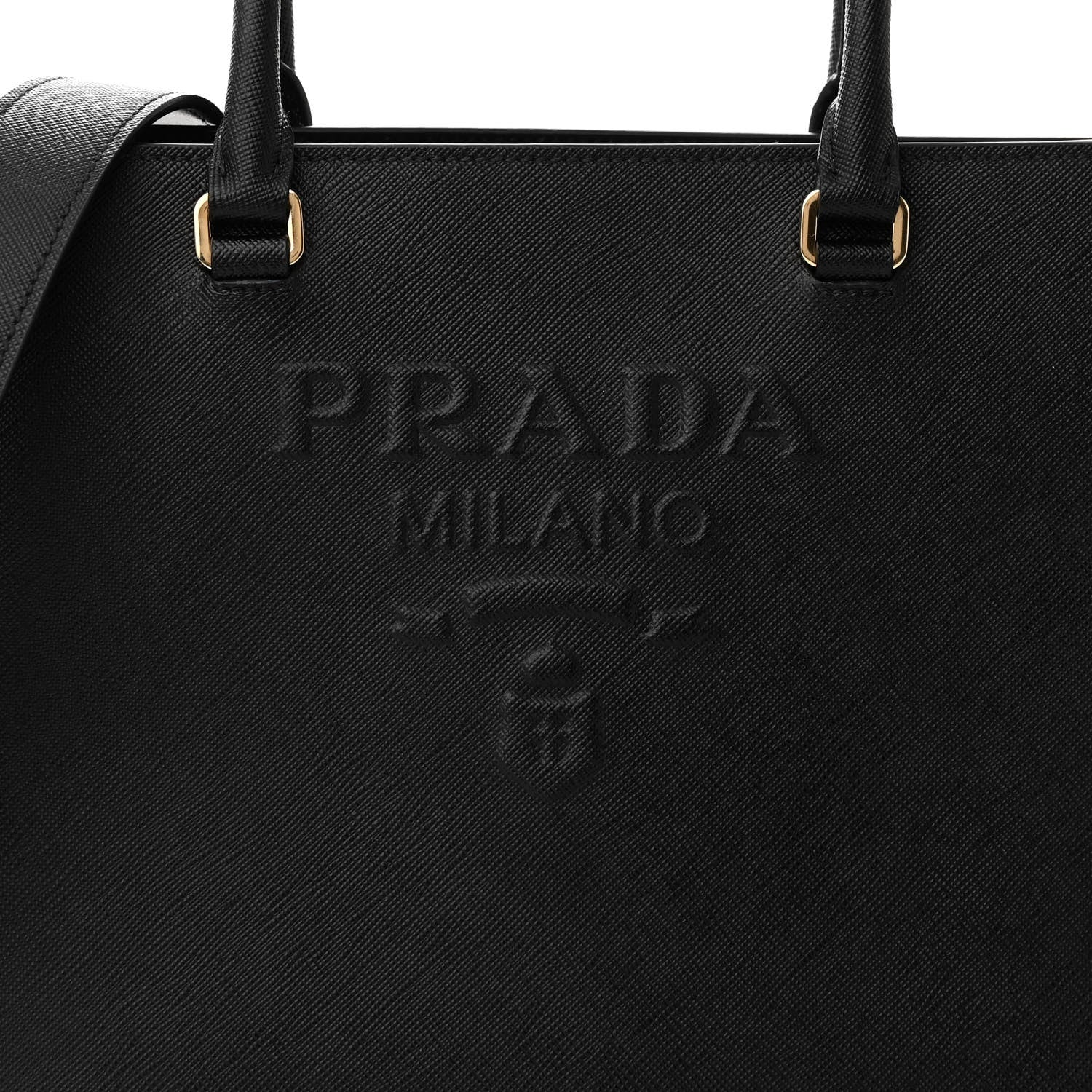 Prada Saffiano Lux Logo Embossed Medium Shoulder Tote Handbag Black 8 of 10