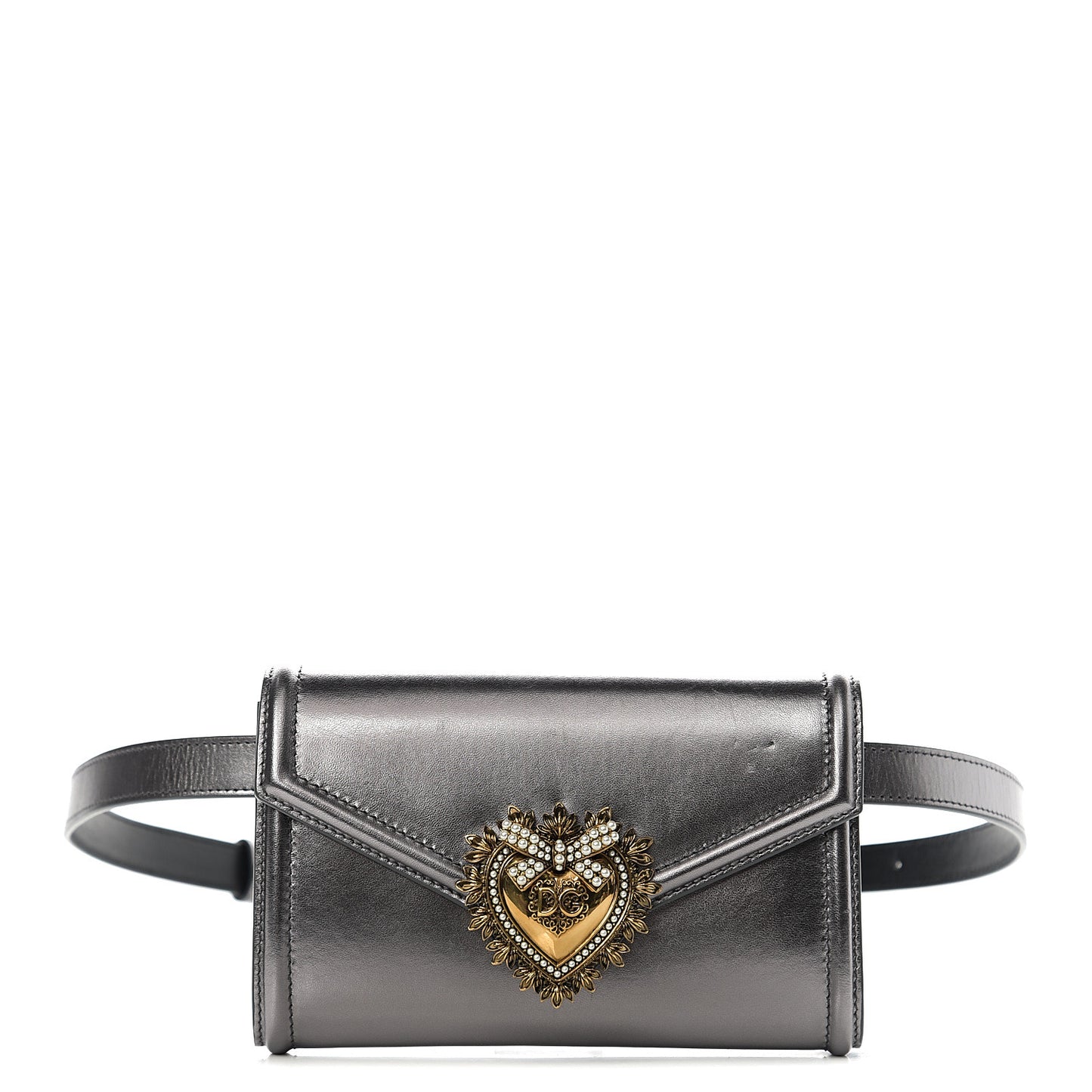 Metallic Agnello Vitello Devotion Belt Bag 95 38 Argento Scuro