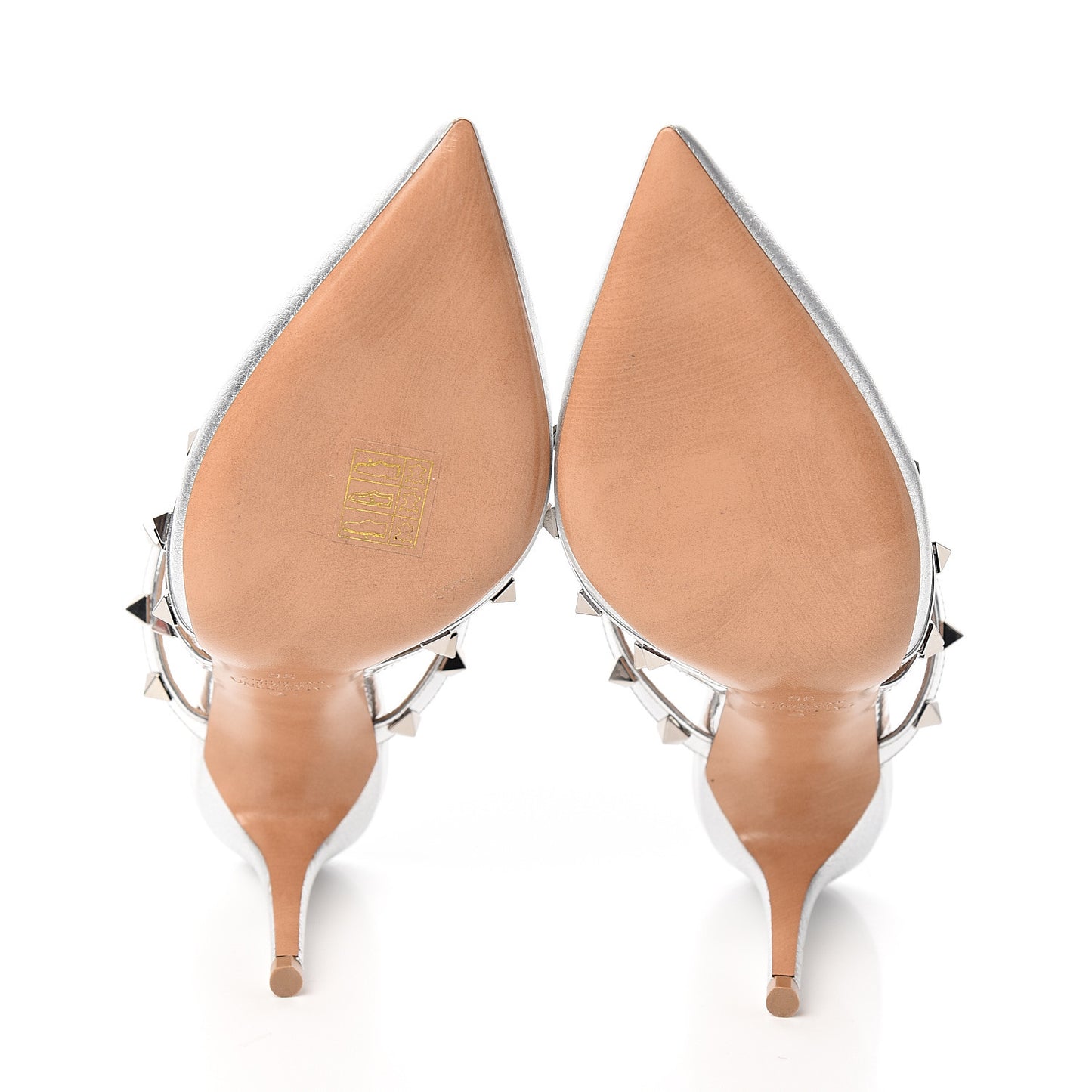 Metallic Pebbled Calfskin Rockstud 90mm Cage Mules 36 Silver