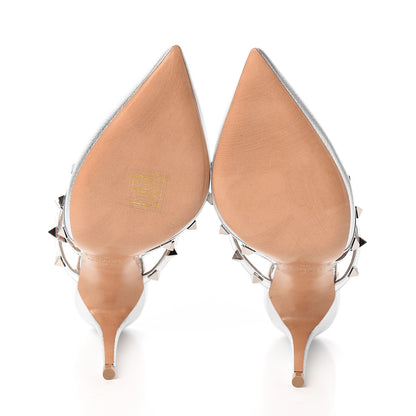 Valentino Garavani Metallic Pebbled Calfskin Rockstud 90mm Cage Mules 36 Silver 5 of 8