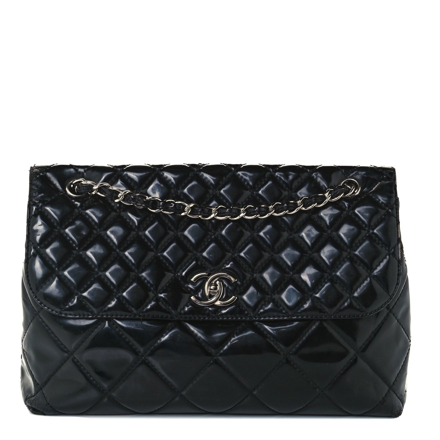 Patent Quilted Jumbo Flap Black