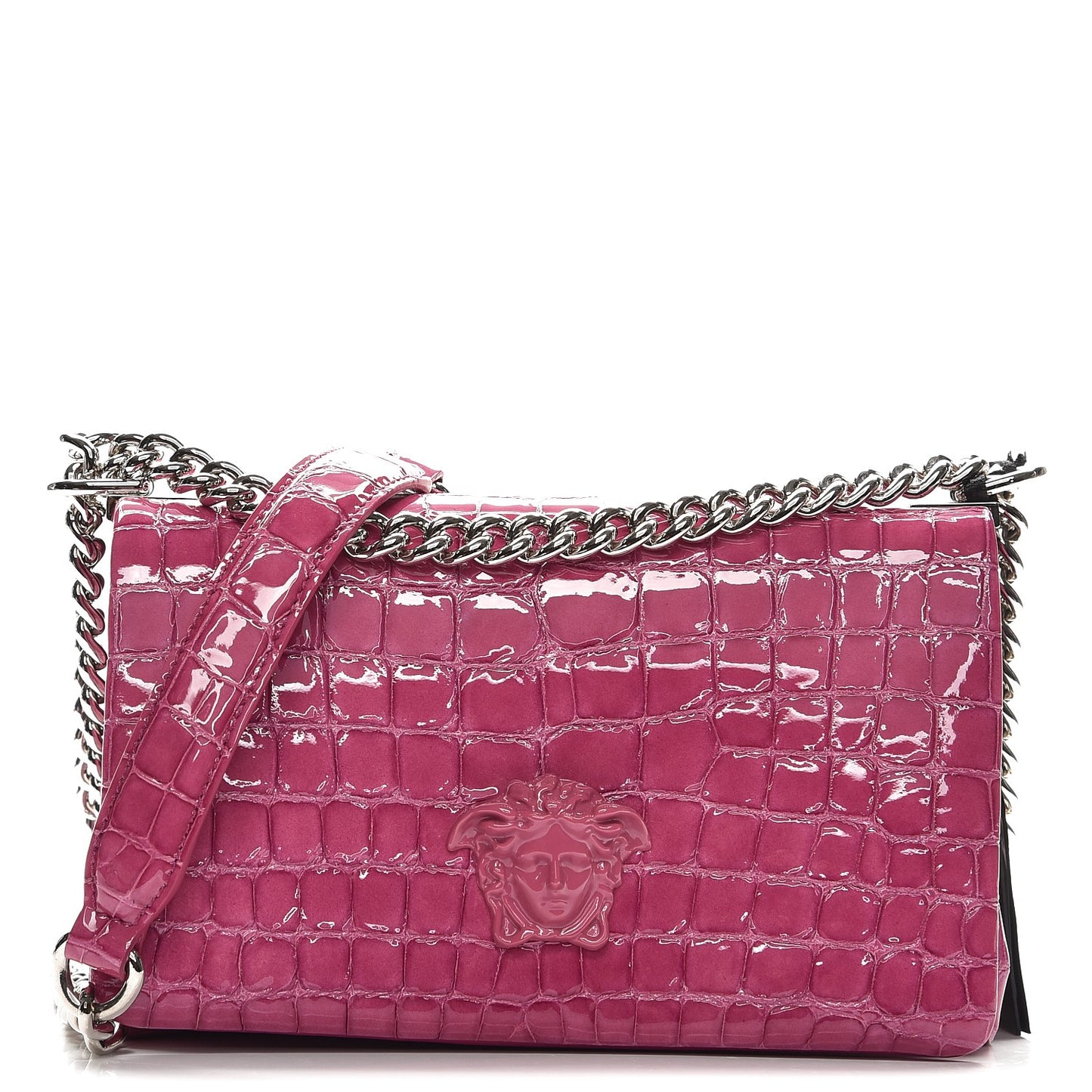 Croc Stamped Patent Palazzo Sultan Shoulder Bag Praire Pink