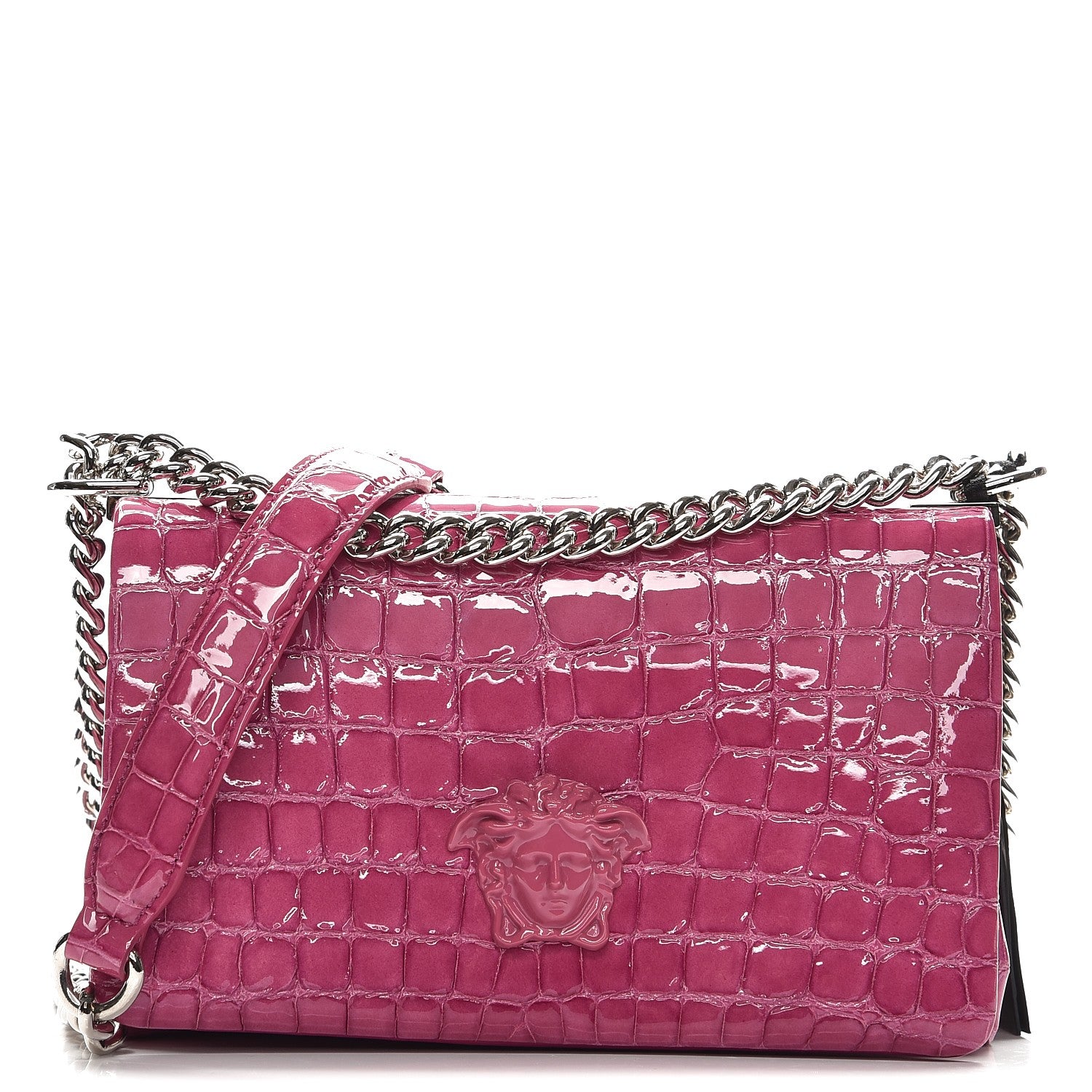 Versace Croc Stamped Patent Palazzo Sultan Shoulder Bag Praire Pink 1 of 6