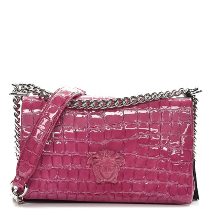 Versace Croc Stamped Patent Palazzo Sultan Shoulder Bag Praire Pink 1 of 6