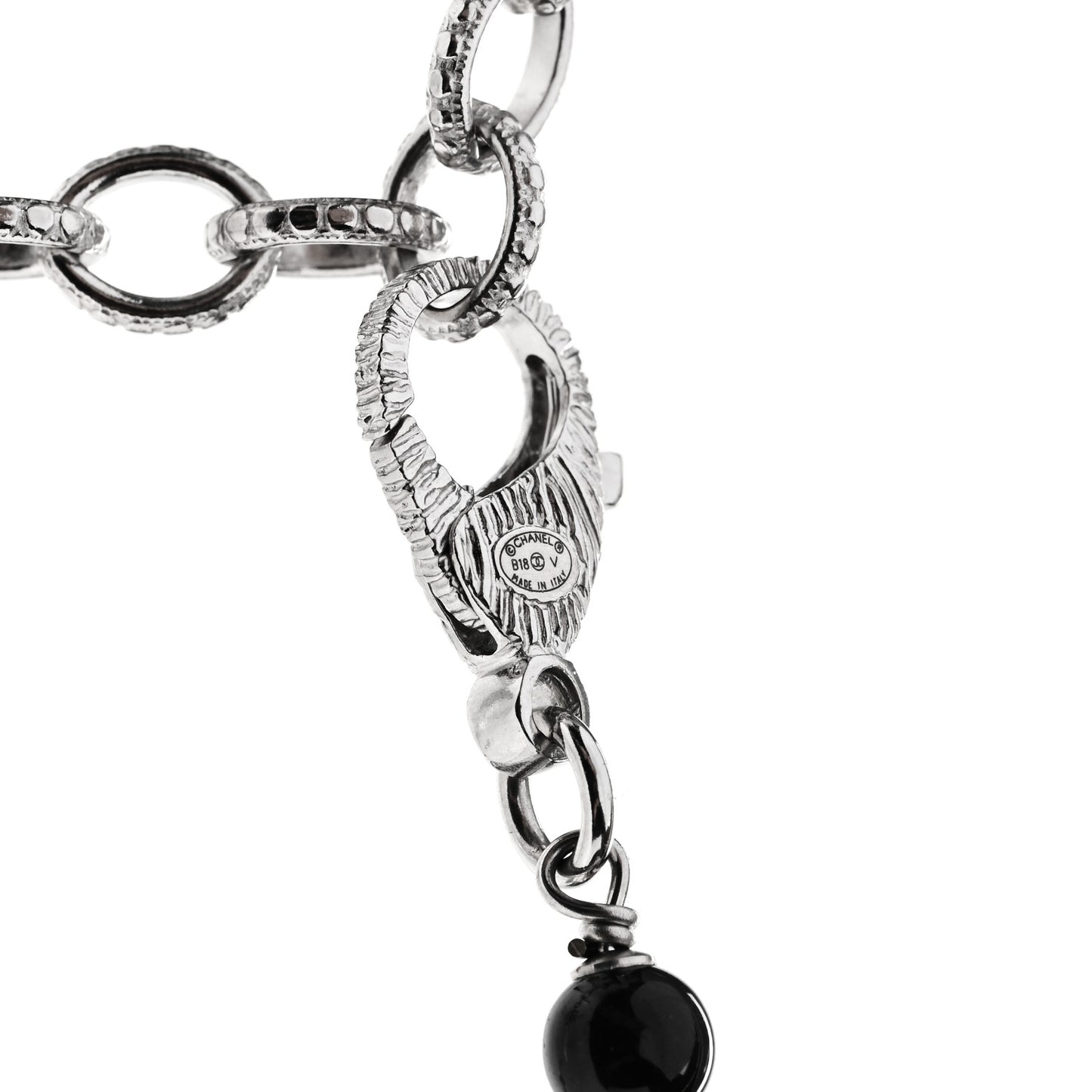 Pearl Crystal Bead CC Long Necklace Silver Black