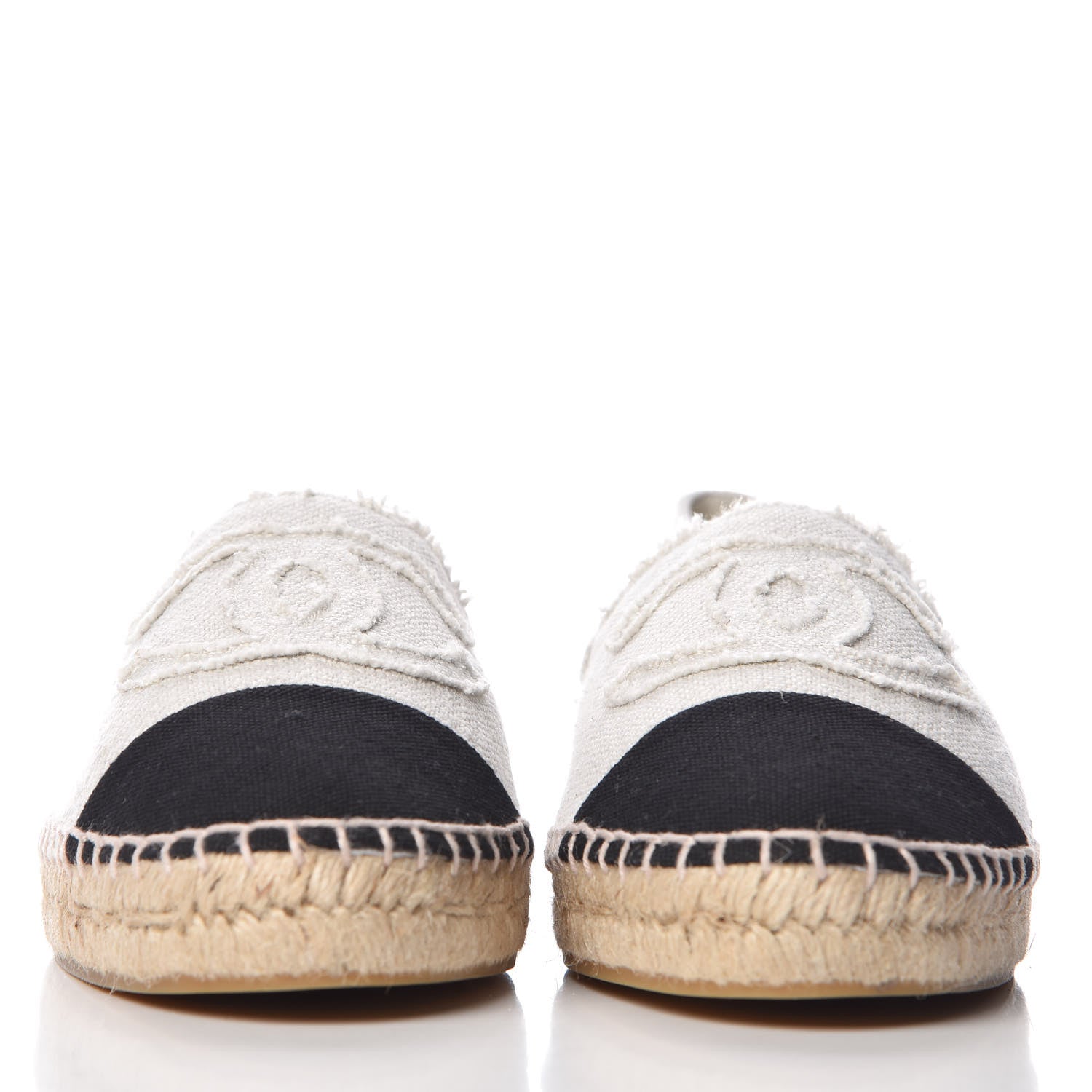 Chanel Linen CC Espadrilles 42 White Black 3 of 10