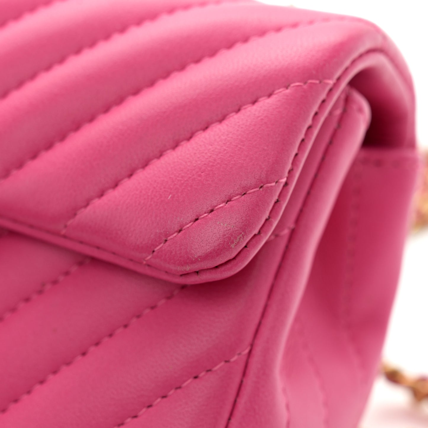 Lambskin Chevron Quilted Extra Mini Rectangular Flap Dark Pink