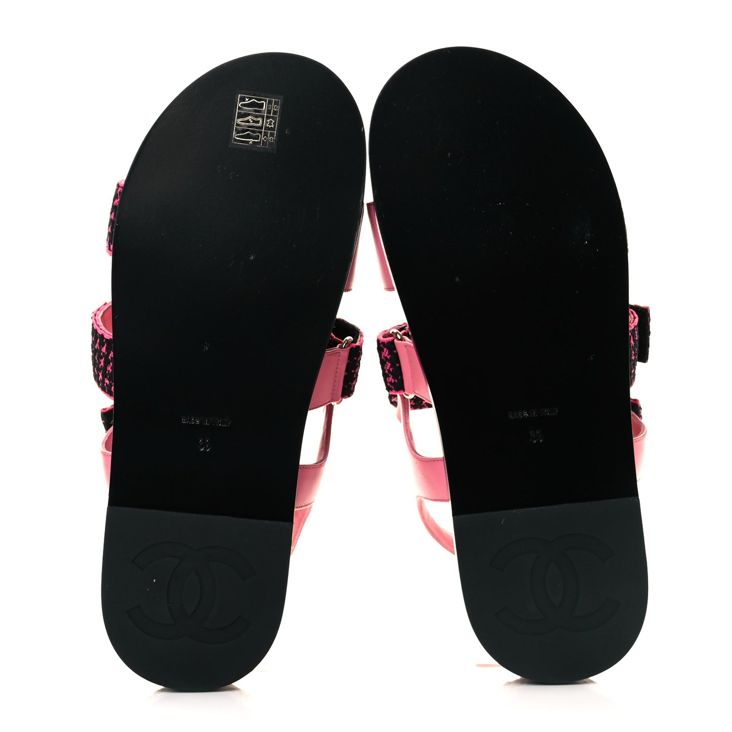Stretch Fabric Lambskin CC Flat Sandals 39 Pink Black
