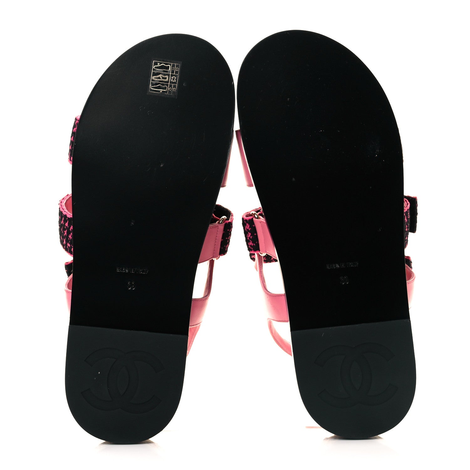 Chanel Stretch Fabric Lambskin CC Flat Sandals 39 Pink Black 5 of 9