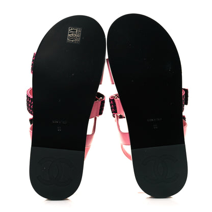 Chanel Stretch Fabric Lambskin CC Flat Sandals 39 Pink Black 5 of 9