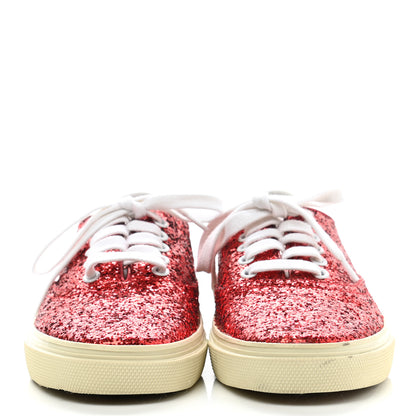Saint Laurent Calfskin Crystal Glitter Venice Low Top Sneakers 38.5 Red 2 of 9