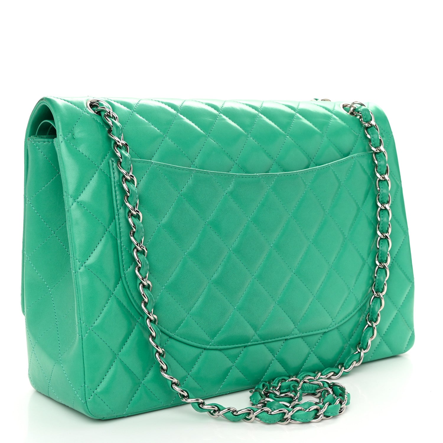 Chanel Lambskin Quilted Maxi Double Flap Green 3 of 13